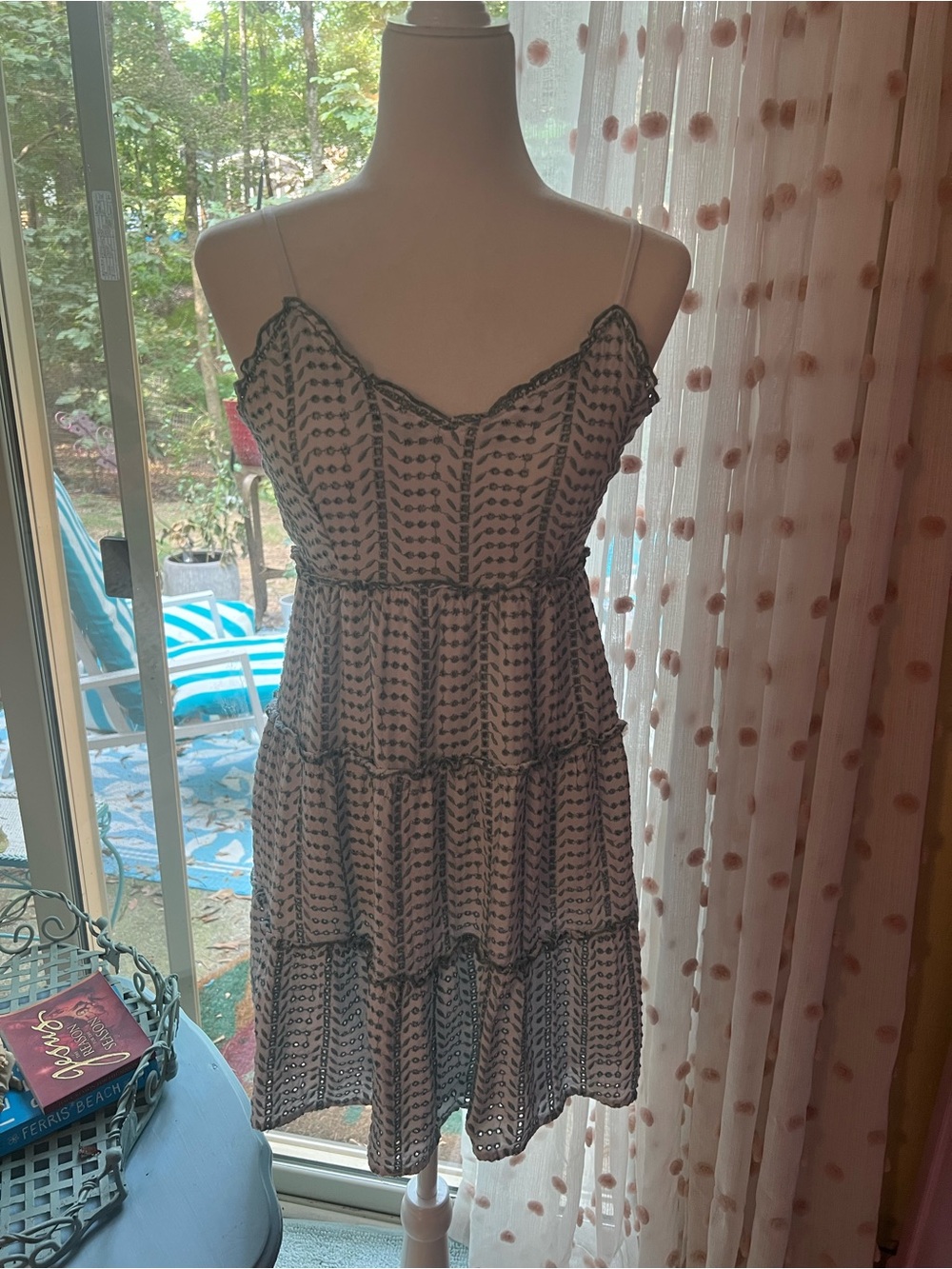 Jessica Simpson Cream Mini Dress with Blue Stitching